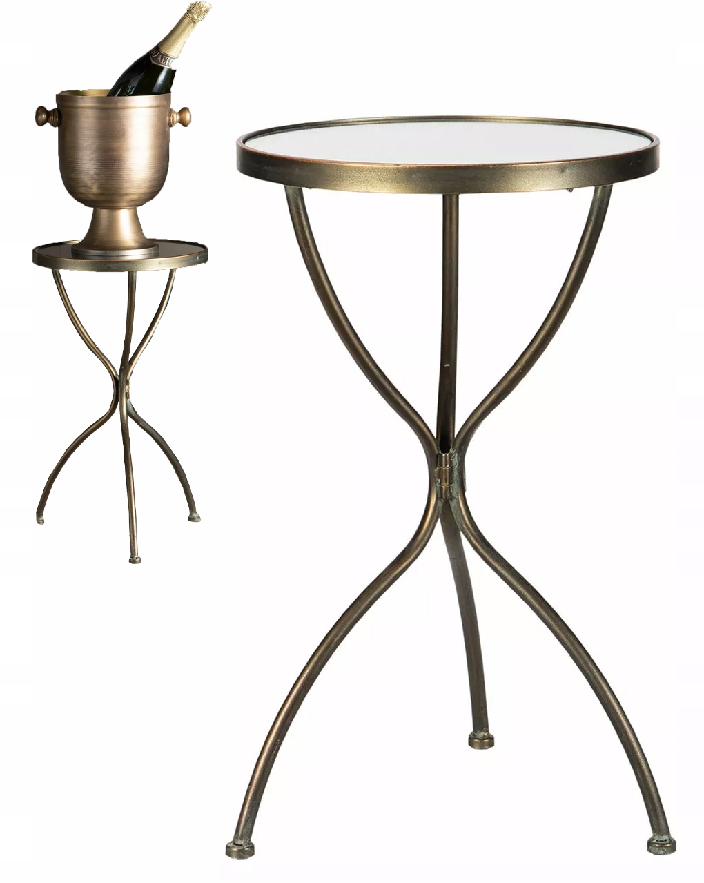 Boční Konferenční Stolek Vysoký 50 cm skládací trojnožka loft zrcadlová deska zlatá