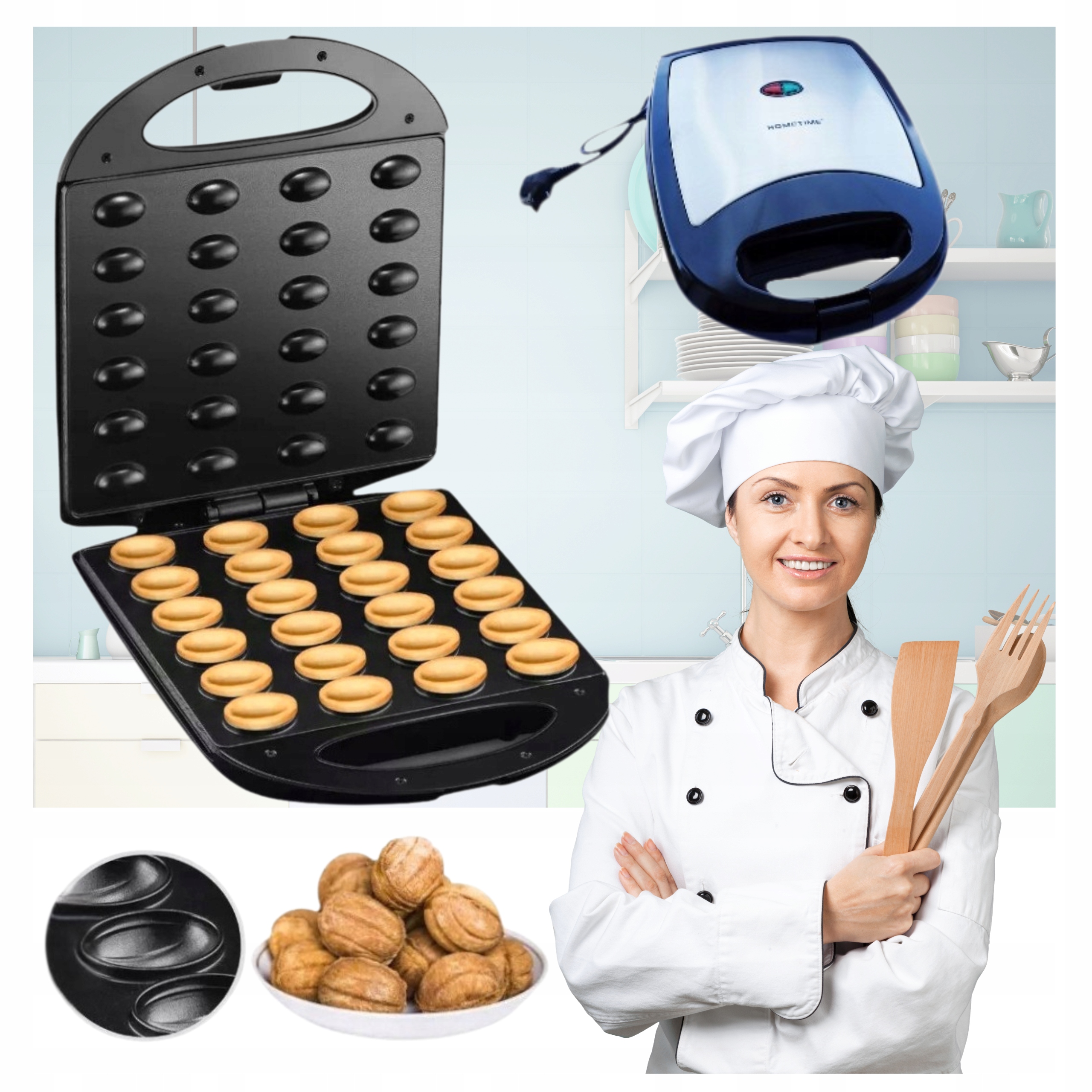 Opiekacz Do Orzeszków Ciastek Forma 24 Szt Nieprzywierająca Powłoka 1300W