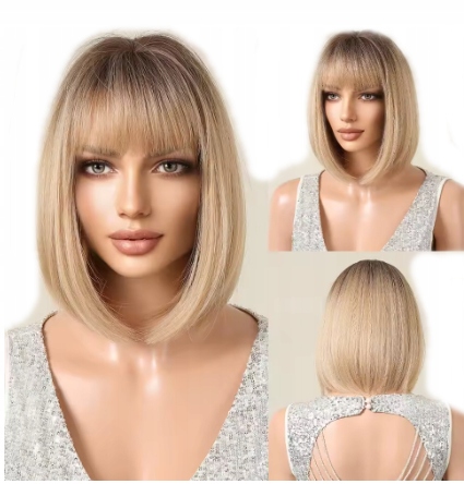 Peruka Włosy Sombre Jasny Brąz Z Blondem Bob 1359