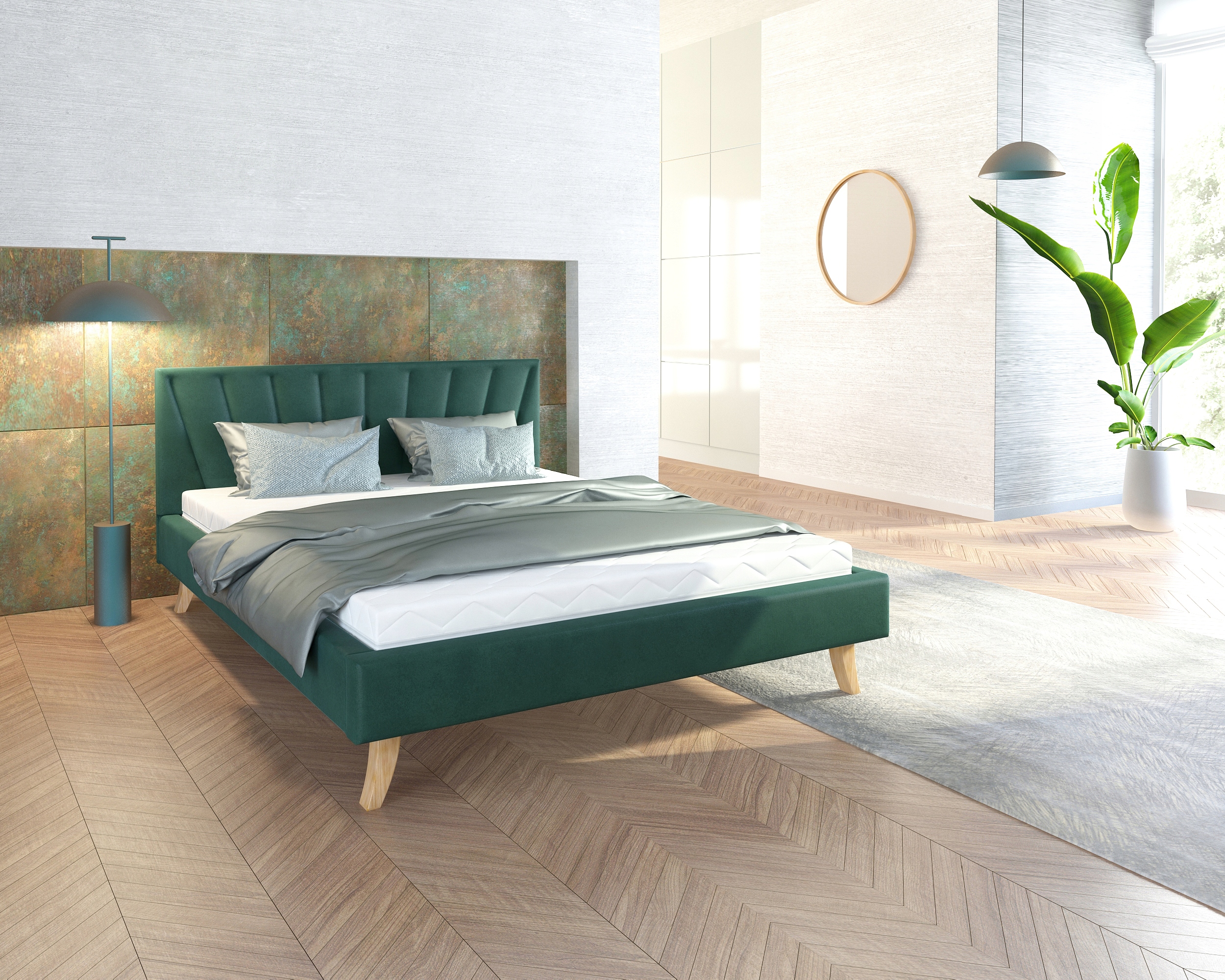 Postel 160x200 čalouněný rošt Heaven ve skandinávském stylu, dřevo