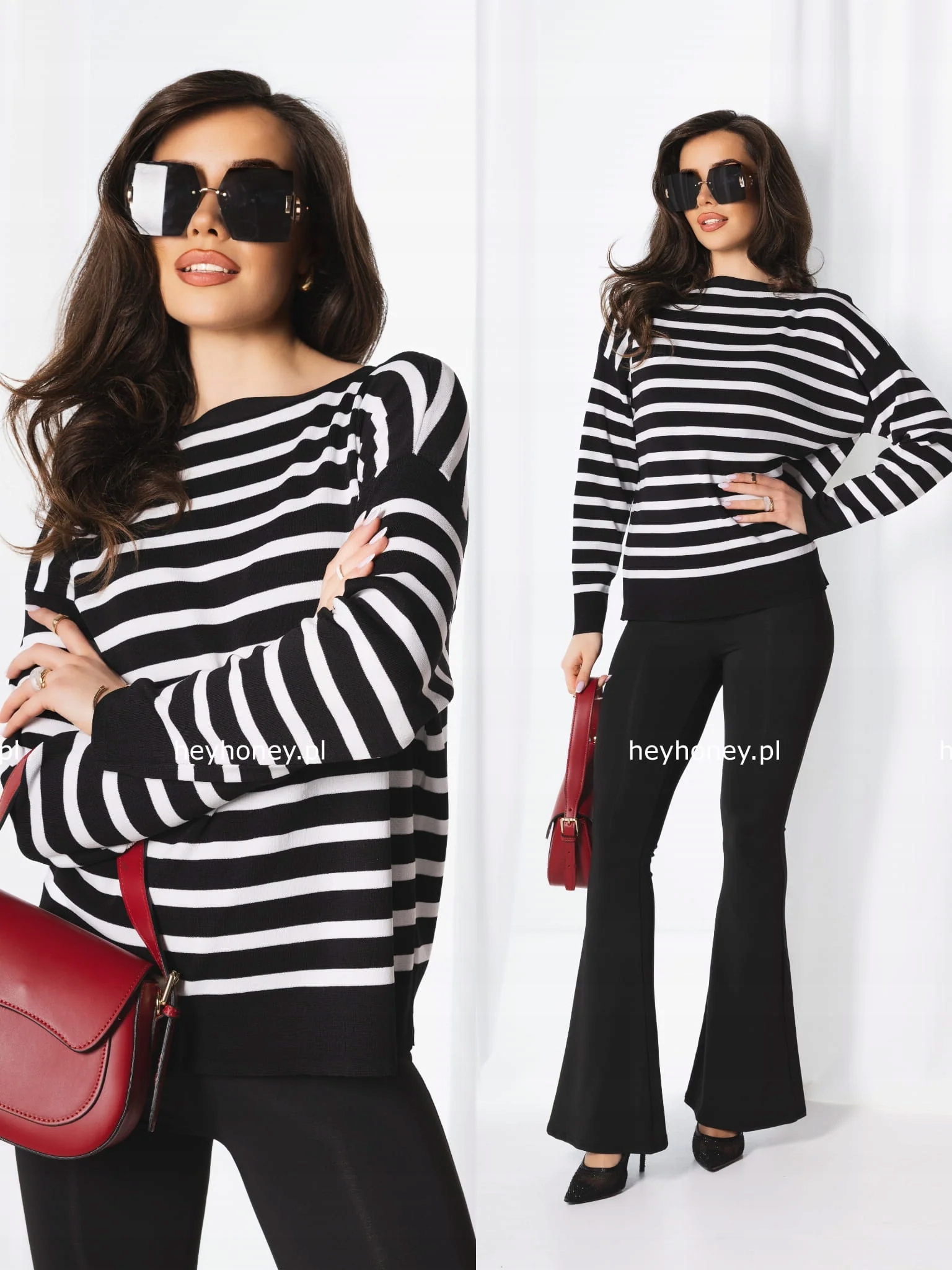 Pruhovaný svetr s viskózou černý Marcelle M/L