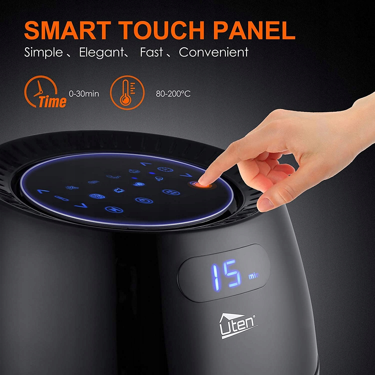 UTEN Frytkownica Beztłuszczowa 6.5L LED Ekran Dotykowy 1800W 8 Programów — miniatura 2
