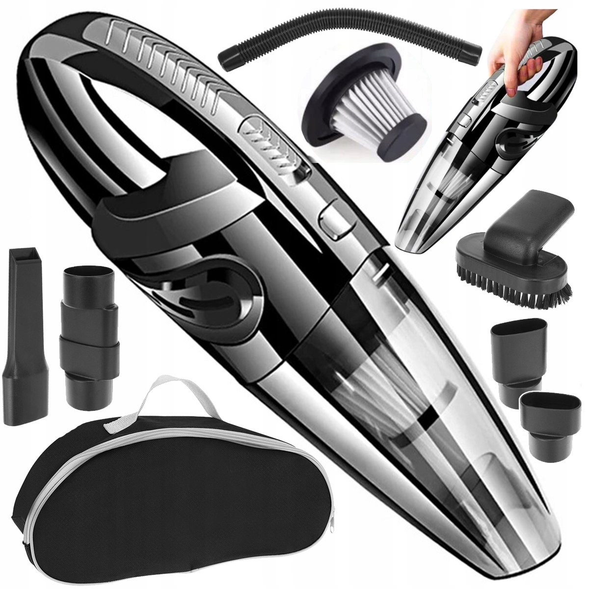 Vysavač Do Auta Ruční Hepa Filtr Dlouhý Kabel Silný 90W Koncovky