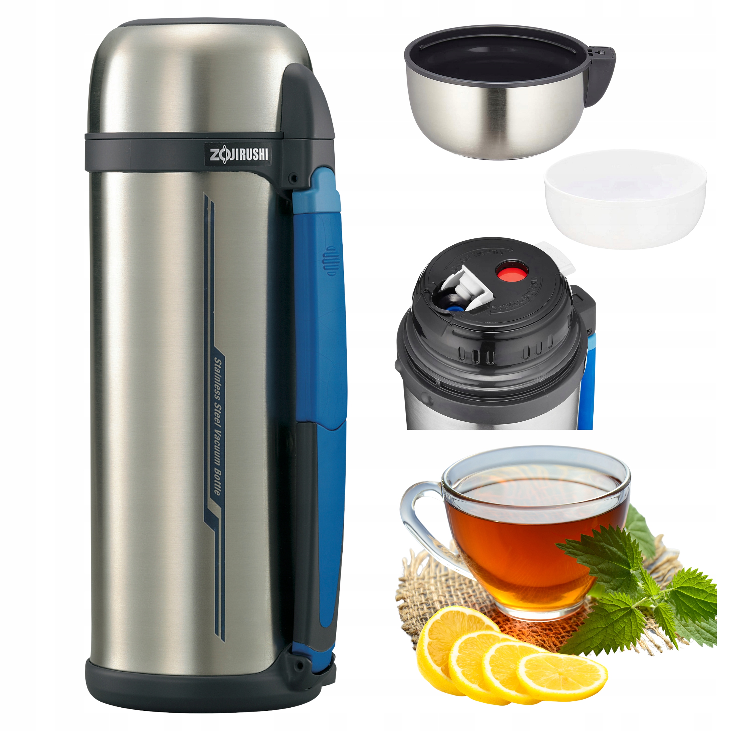 Velká termoska s hrnkem na cestovní čaj 2 l Zojirushi SF-CC20 Stříbrná