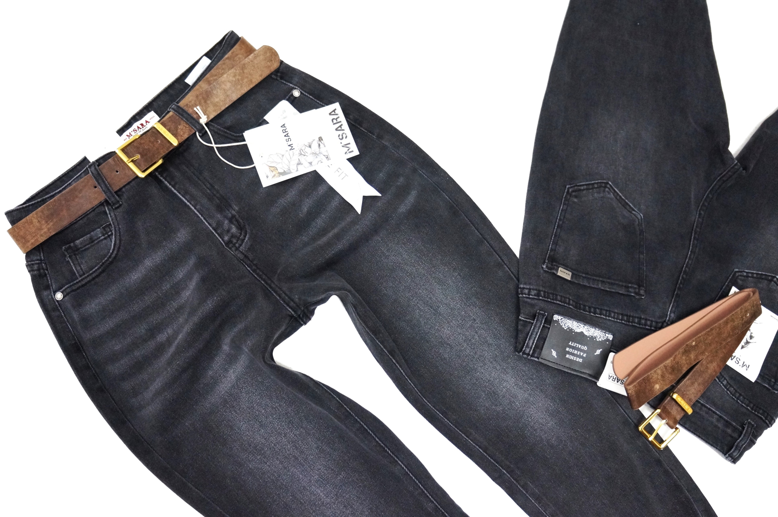 M.sara Modne Spodnie Jeansowe Boyfriend Mom Luźniejsze Ciemnoszare 38 M