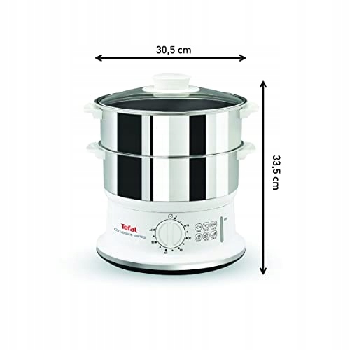 TEFAL Parowar Elektryczny 2 Stalowe Pojemniki 6L Timer 900W Biały VC1451 — miniatura 6