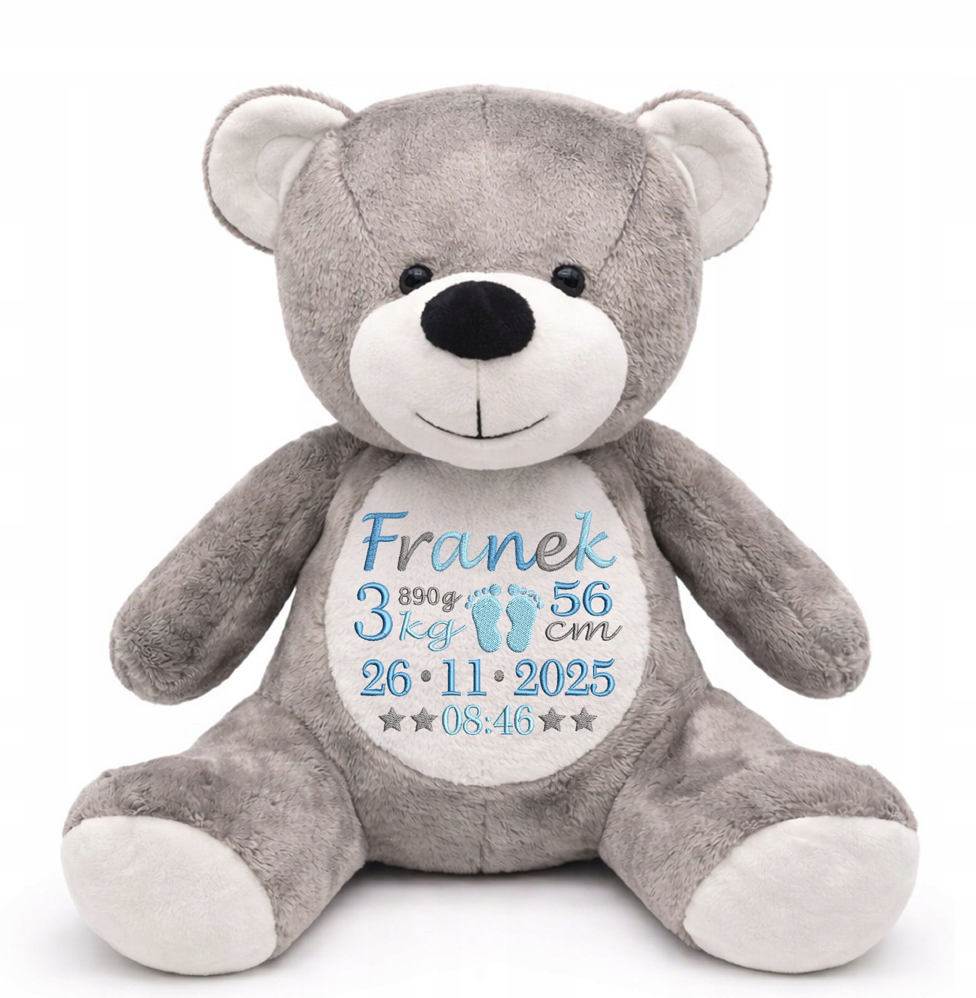 Medvídek se jménem a štítkem – dárek k narození dítěte