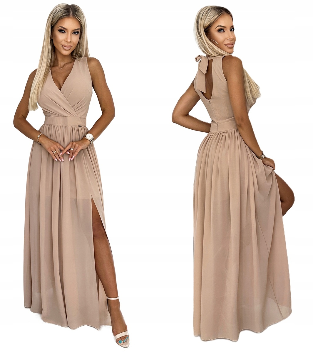 Karnevalová Dlouhá Sukně Se Zavazováním Kolem Krku, Výstřih, Béžová, Velikost L