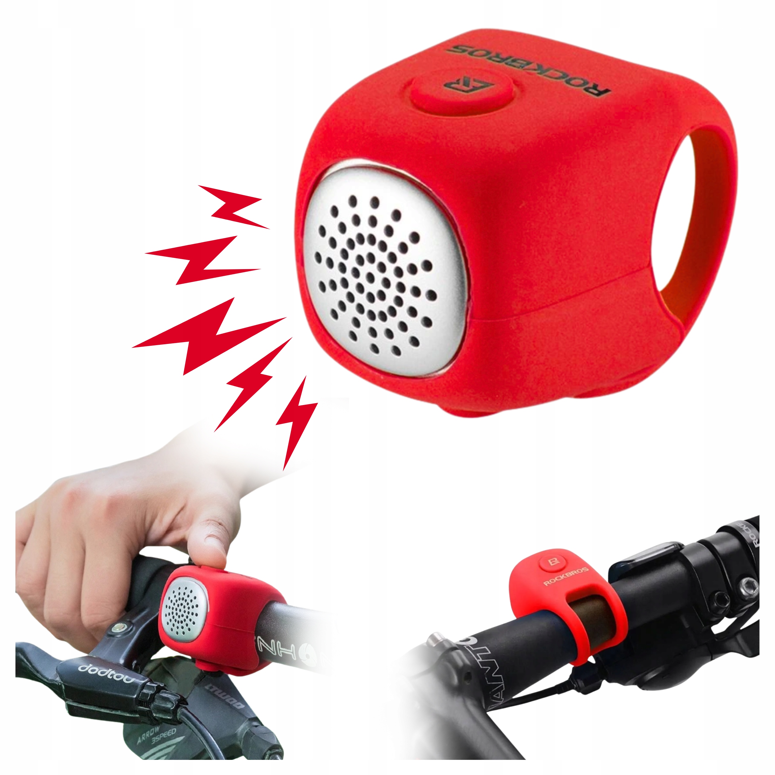 Elektryczny Dzwonek Rowerowy Czerwony Rockbros 3 Sygnały Wodoodporny 90 dB