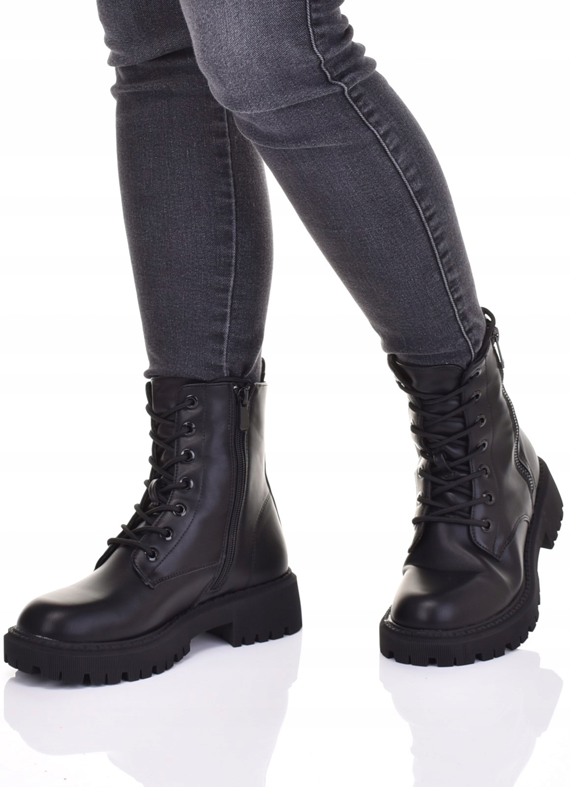 TRAPERY DAMSKIE BUTY BOTKI WORKERY CZARNE SKÓRZANE Marka inna