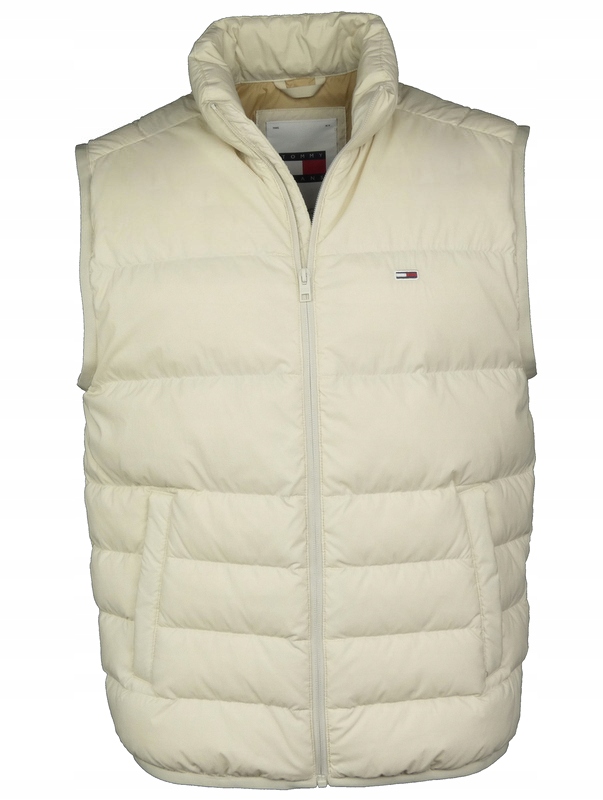 Tommy Jeans bunda bez rukávů, prošívaný, péřový, béžový, S