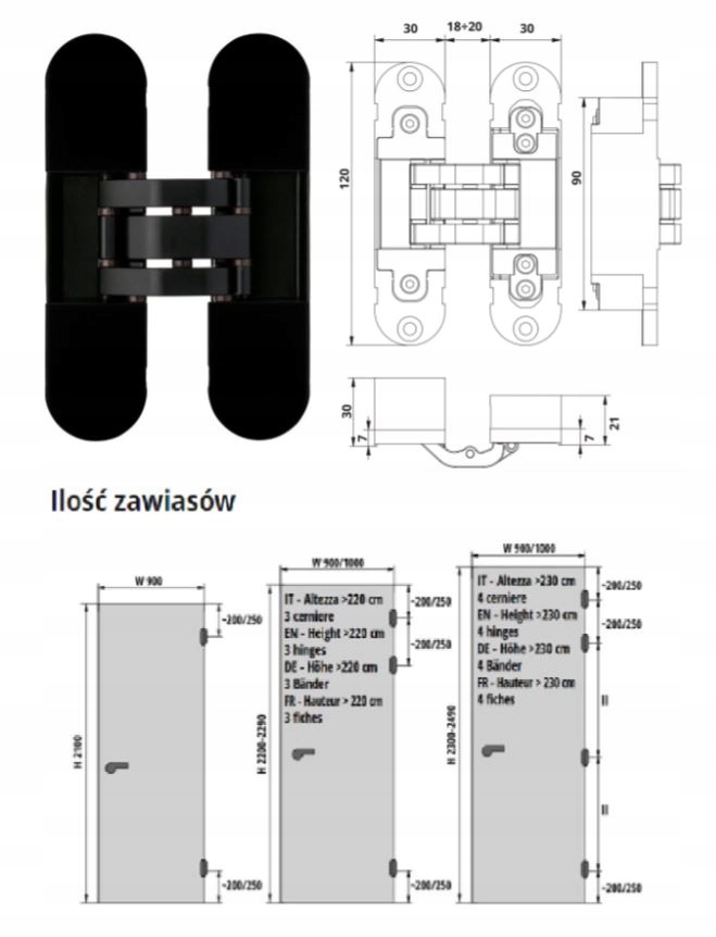 Závěs Invisacta 303 neviditelný, 80 kg pro bezpříchytkové dveře, černý