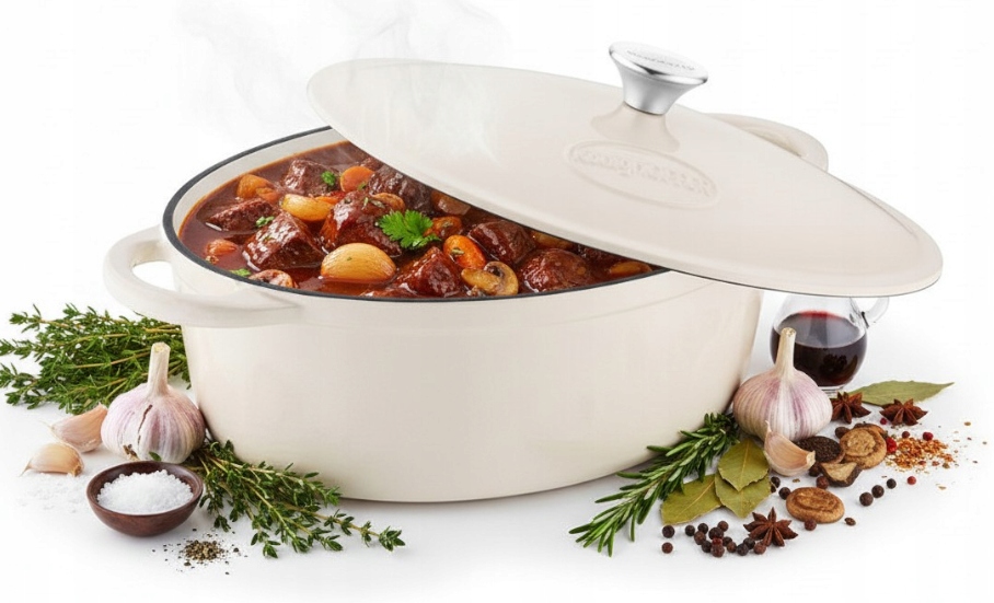 Pekáč Železný Emalovaný Pekáč Oválný krémový Konighoffer 6,4 L