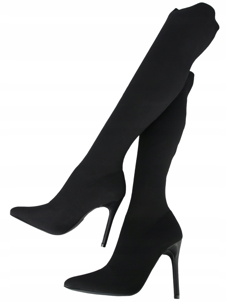 Černé Elastické Dlouhé Kozačky Za Koleno Strečové Boty Za Koleno 36