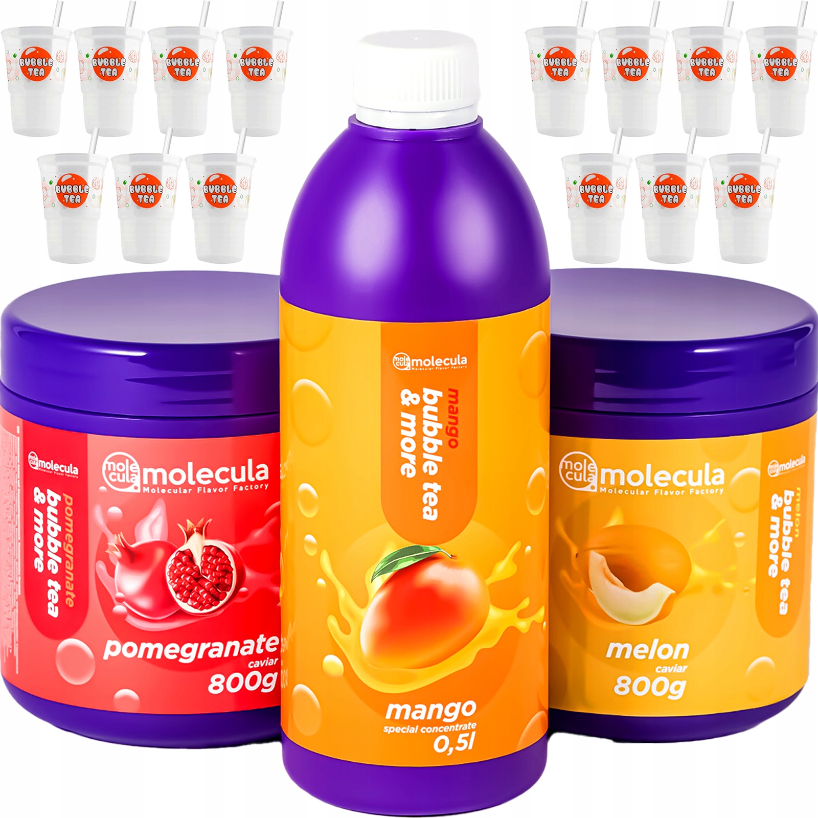Levně Bubble Tea Sada Kuliček Granát Meloun Mangový Sirup 15 Kelímků Slámky