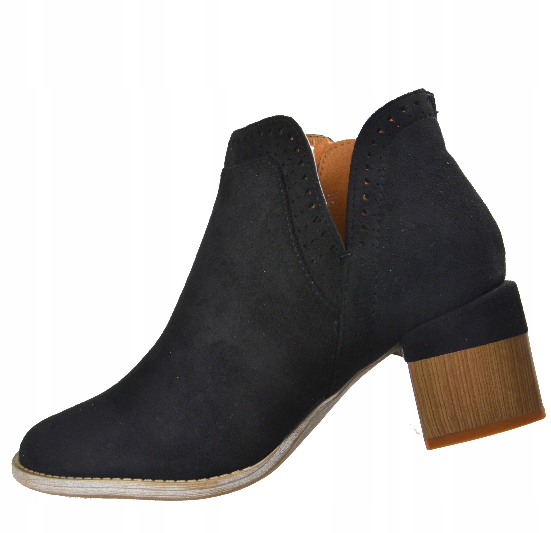 Ażurowe BOTKI Wycięte V Słupek Suwak CZARNE r39