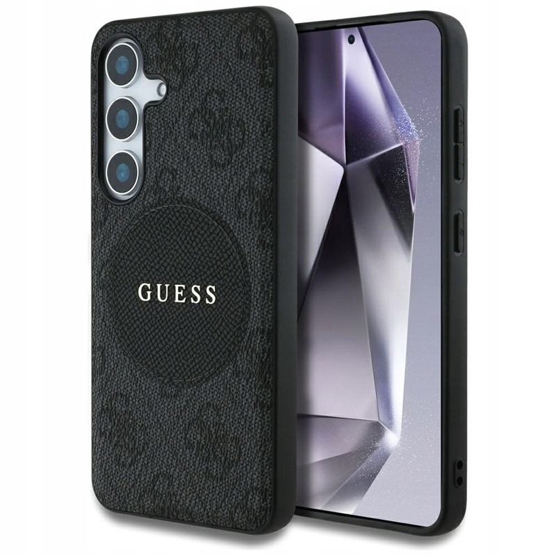 Guess 4G Round Patch Classic Logo MagSafe Pouzdro pro Samsung S25 černé