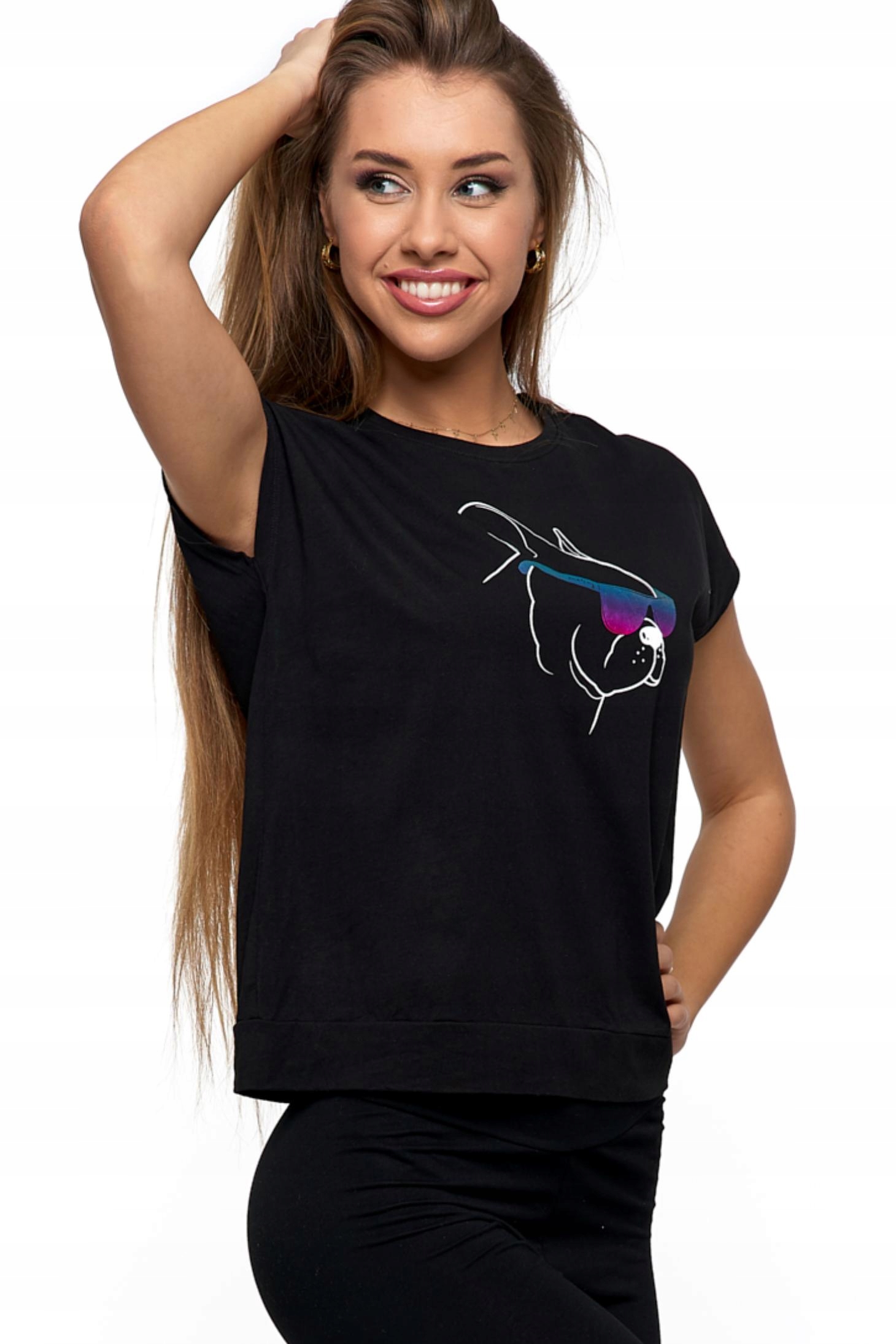 Koszulka T-shirt damski PIESEK czarna oversize XL Marka Moraj