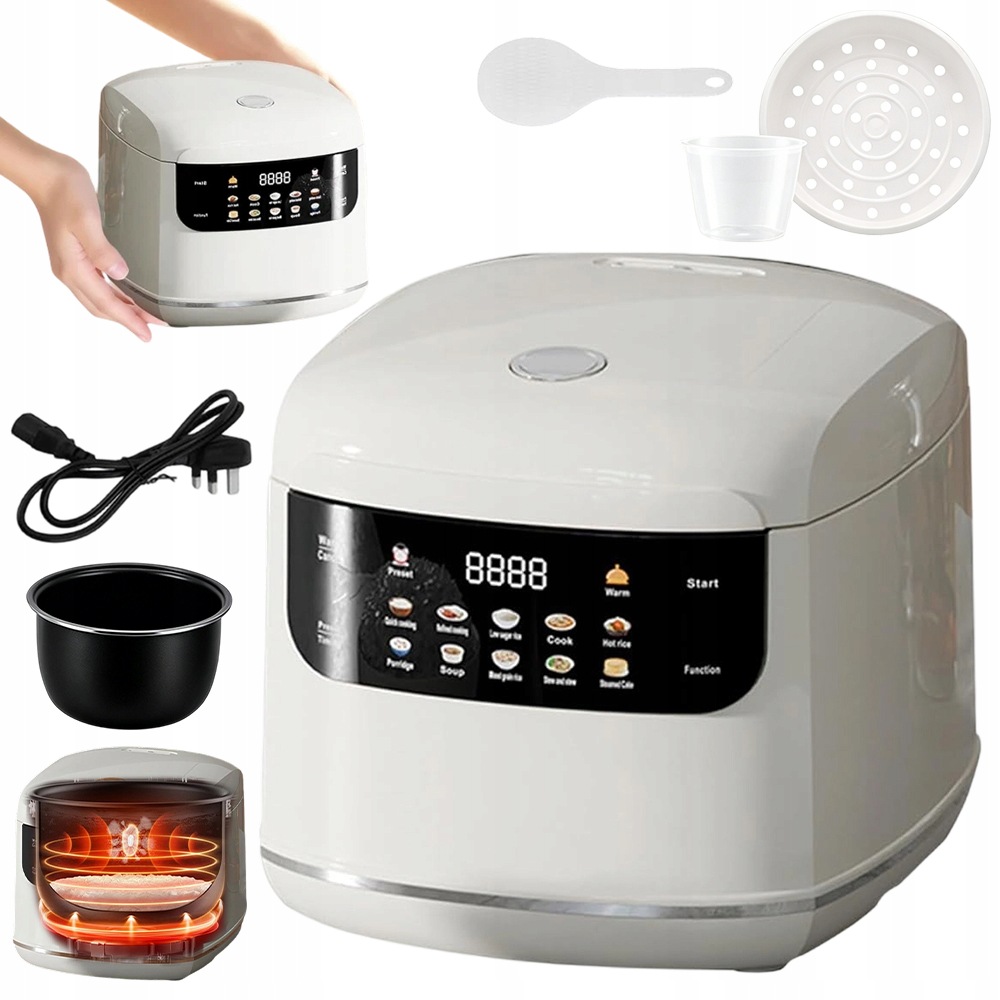 Multicooker 400W Biały 2L 10 Trybów Gotowania Zegar Kompaktowy Ryżowar
