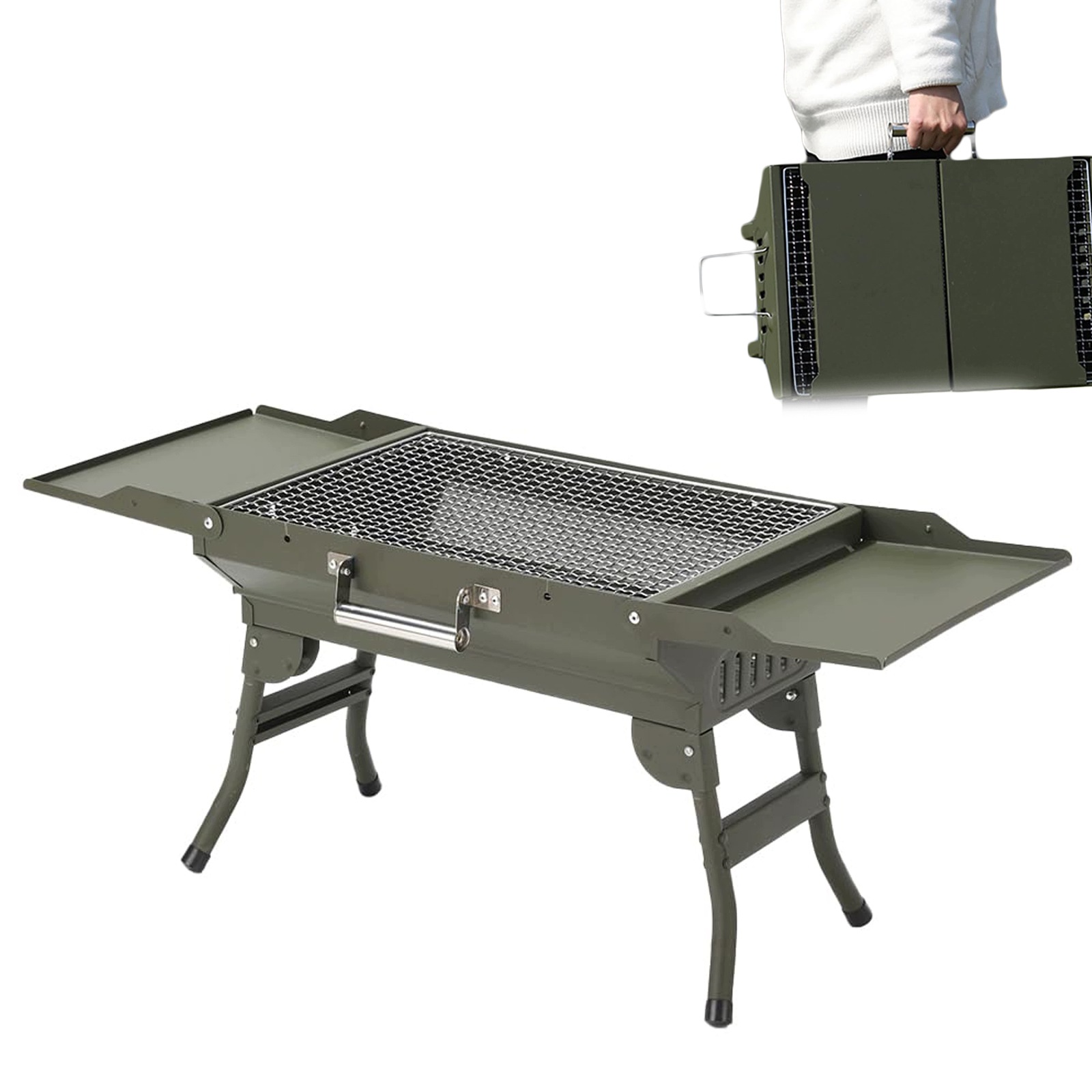 Skládací Přenosný Gril Na Dřevěné Uhlí Pro 3-6 Osob Nerezová Ocel Bbq