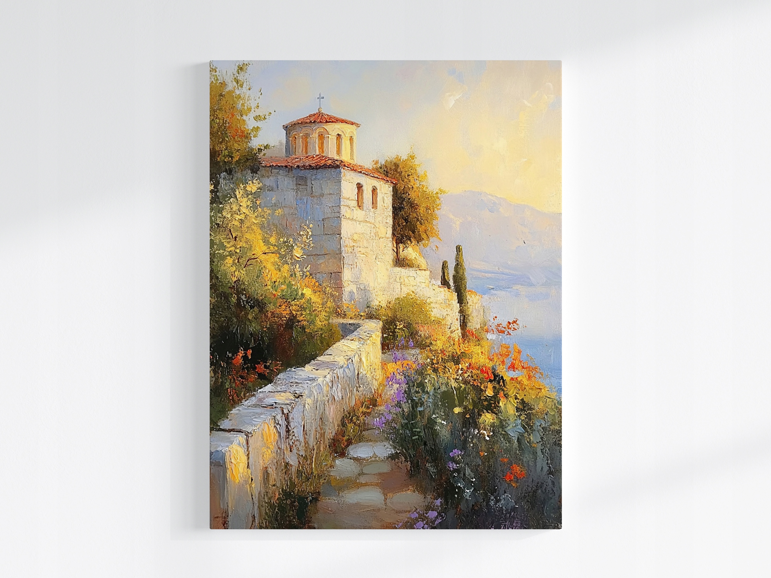 Obraz Na Plátně Canvas Krajina Jižní Moře Kostel Kaple Květiny 60x80