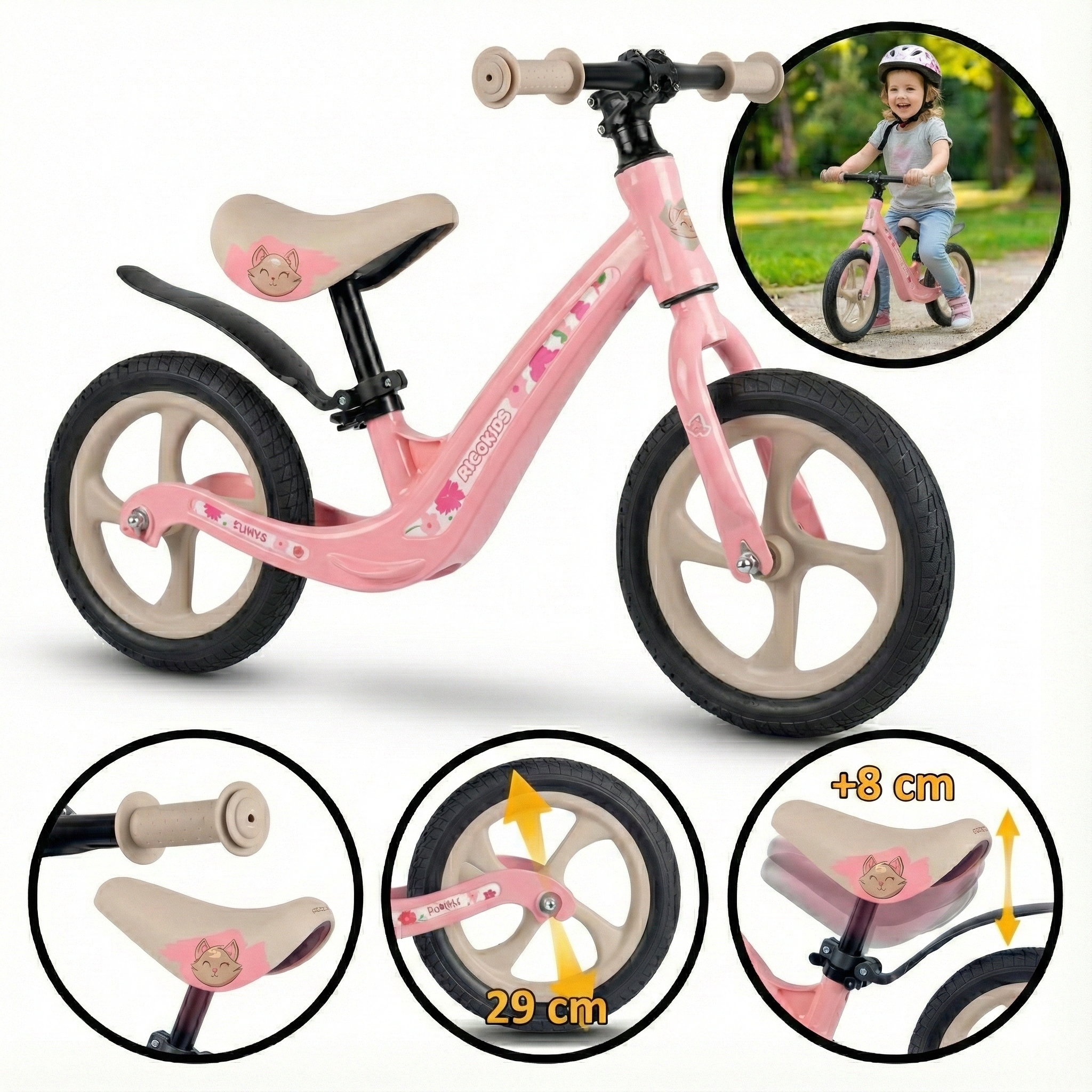 Rowerek Biegowy Dla Dzieci 2-5 Koła Eva 12'' Regulowany Lekki Nauka Jazdy