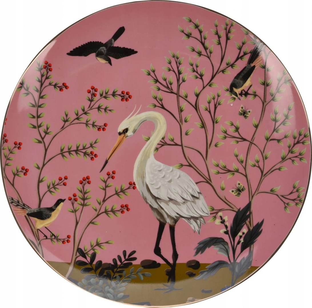 

Talerz deserowy różowy z ptaszkami porcelana 20 cm