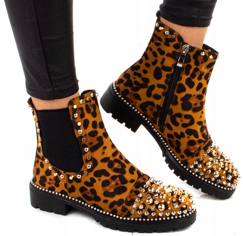 6214 BOTKI W PANTERKĘ SZTYBLETY Z DŻETAMI 37 Rozmiar 37
