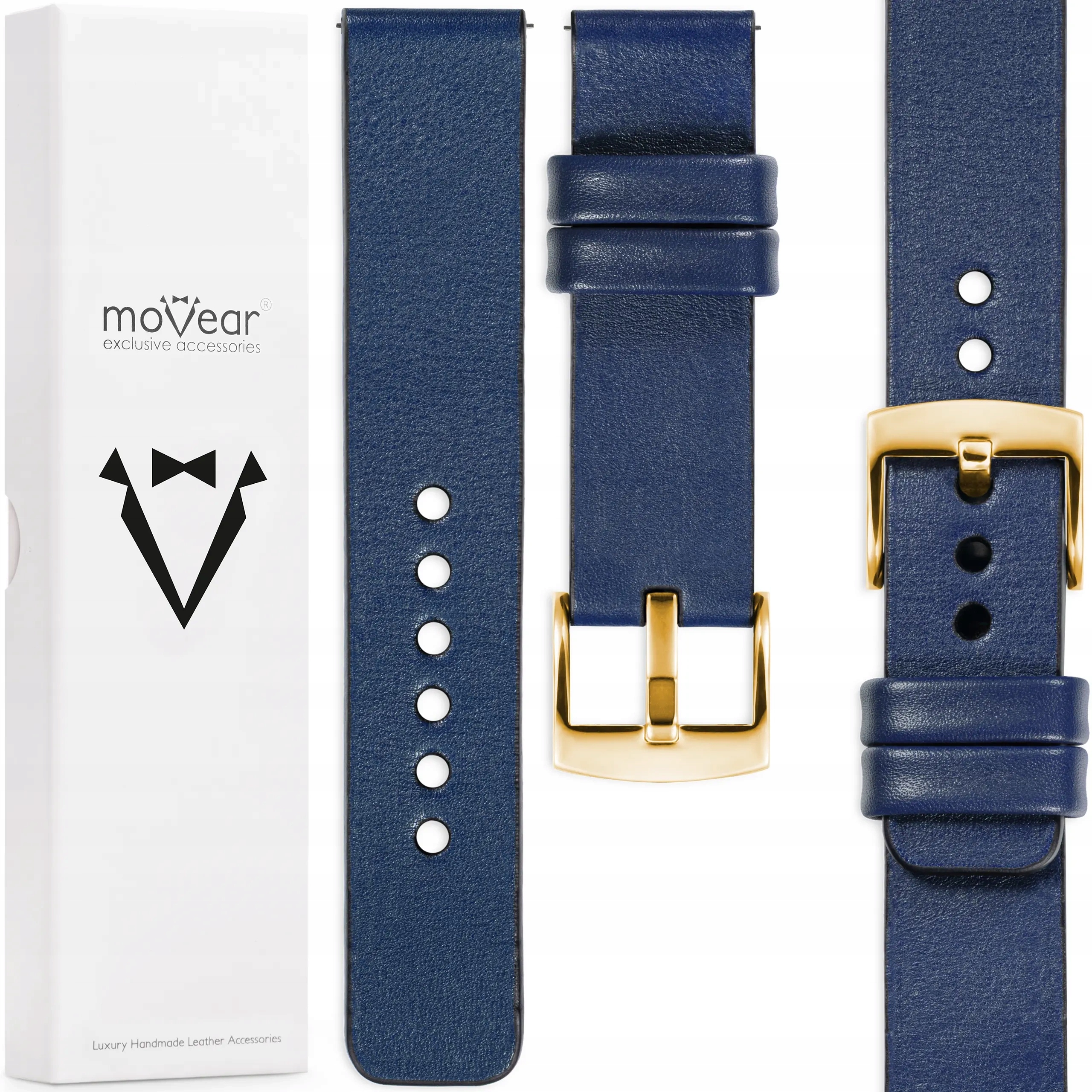 18mm Kožený opasek pro prémiové Polský hodinky Movear , tmavě modrá