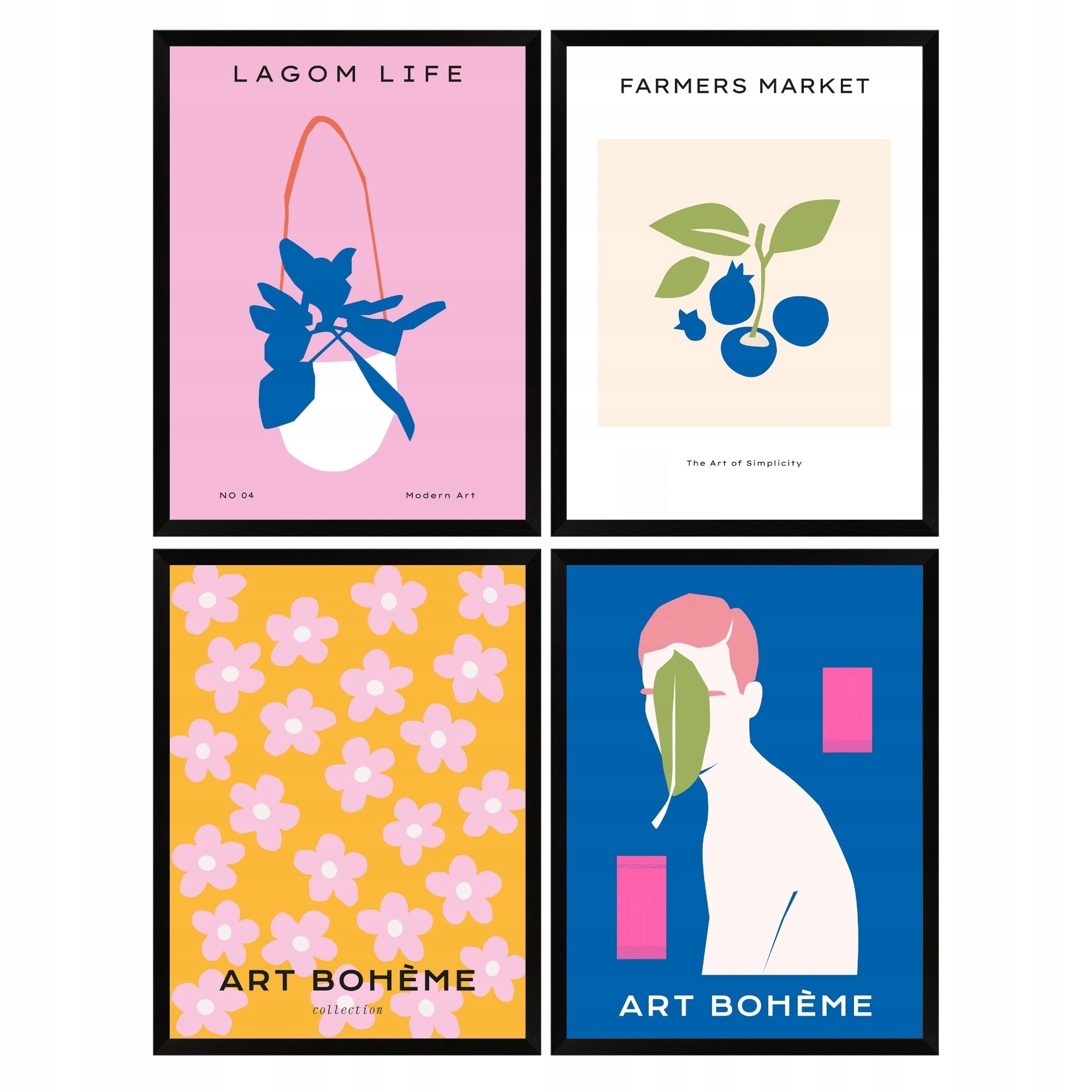 Sada štyroch plagátov v rôznych vzoroch 50 x 70 cm, Rámček Čierny