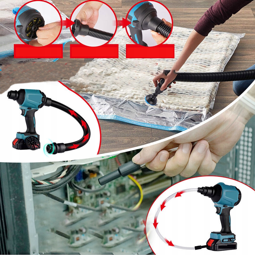 DMUCHAWA AKUMULATOROWA PRZENOŚNA POMPKA DO MATERACY MOCNA 21V Zasilanie akumulatorowe