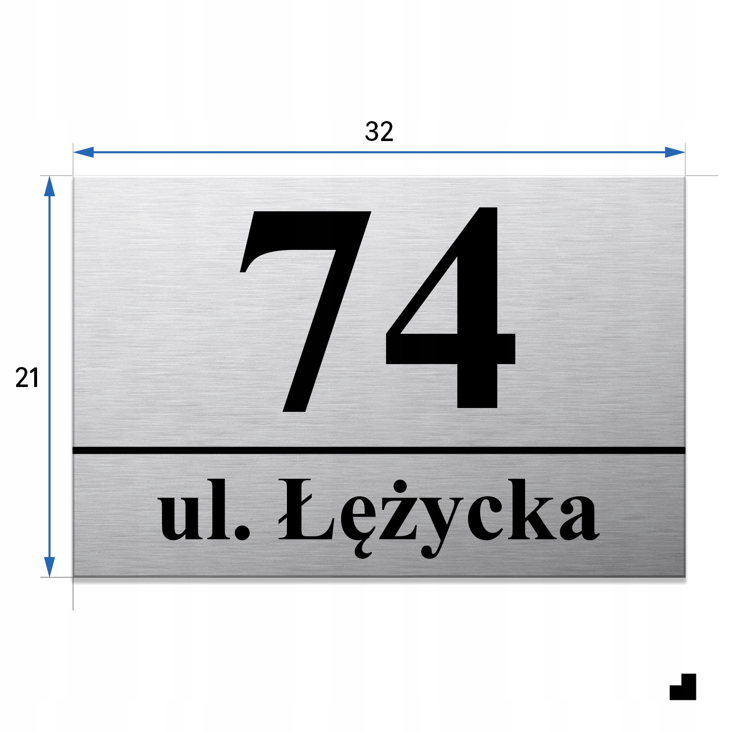 NUMER NA DOM TABLICZKA ADRESOWA Z NUMEREM DOMU 32x21 cm Srebrna + KOŁKI Materiał aluminium