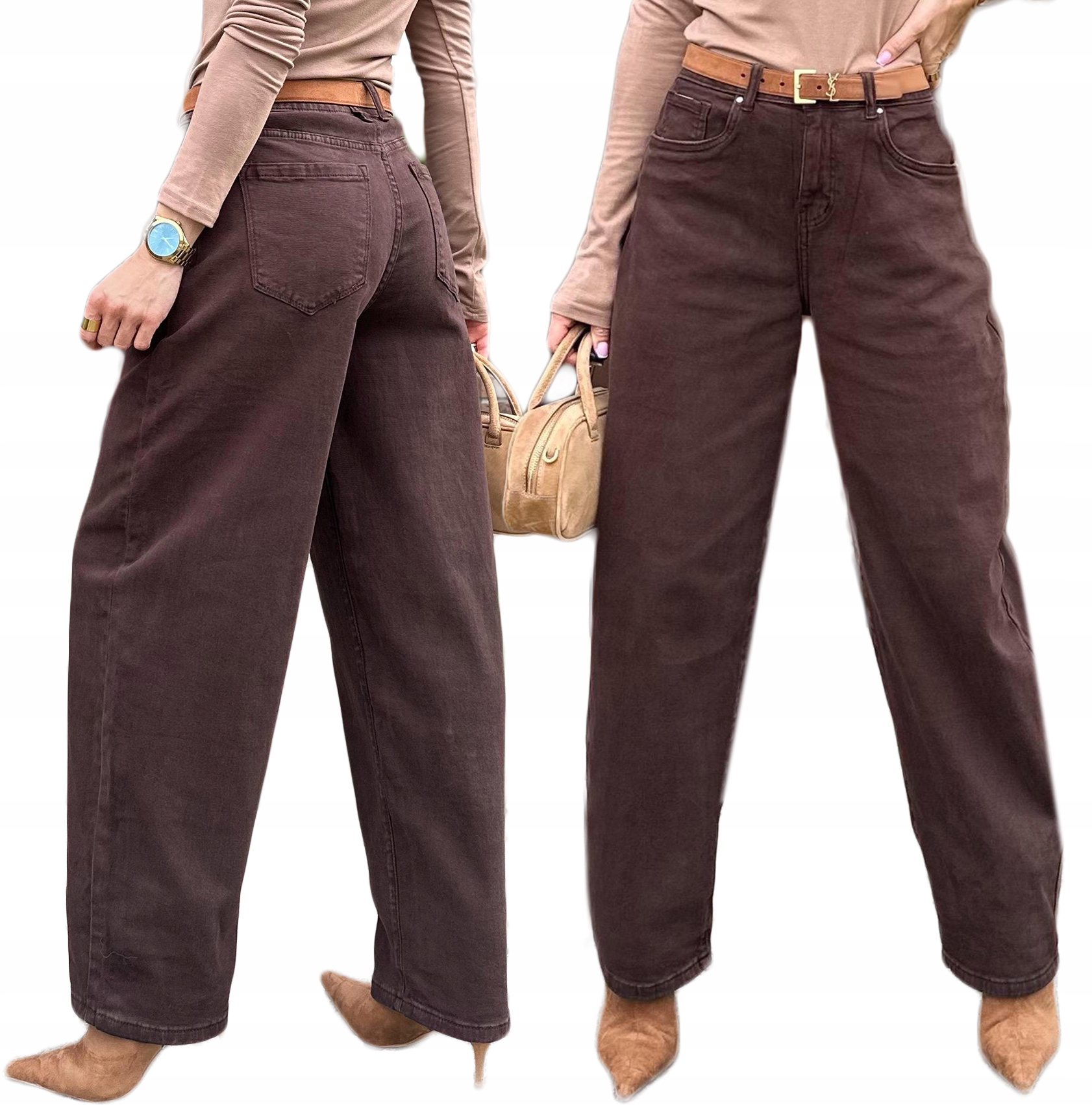 Čokoládově hnědé pohodlné kalhoty džínové Jeansy střihu Mom Fit velikost 25 Xs Diana