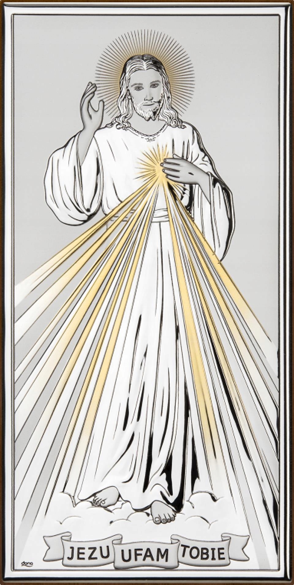 Stříbrný obrázek Milosrdný Ježíš DS26/1O Gravírování Bonus!