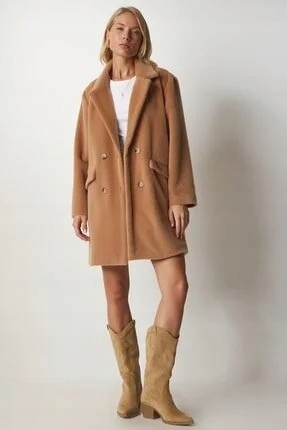Dámský Dvouřadý Klasický Kabát Camel 100% Polyester 36 5GA