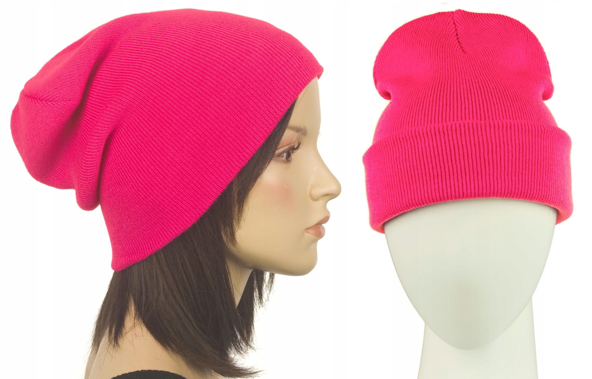 

Czapka krasnal bez szwów beanie 3w1 - róż fuksja