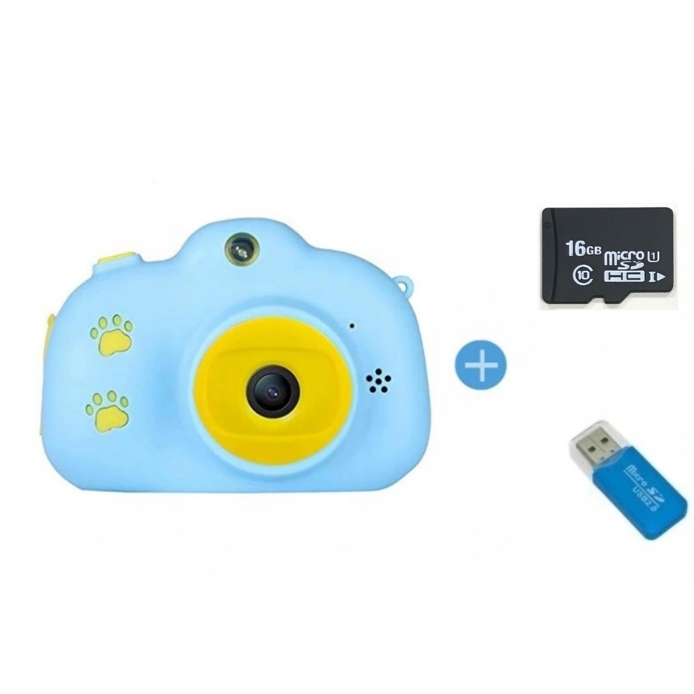Digitální fotoaparát pro děti 21Mpix 1080p karta 16GB Filtry Rámečky Hry Pásek