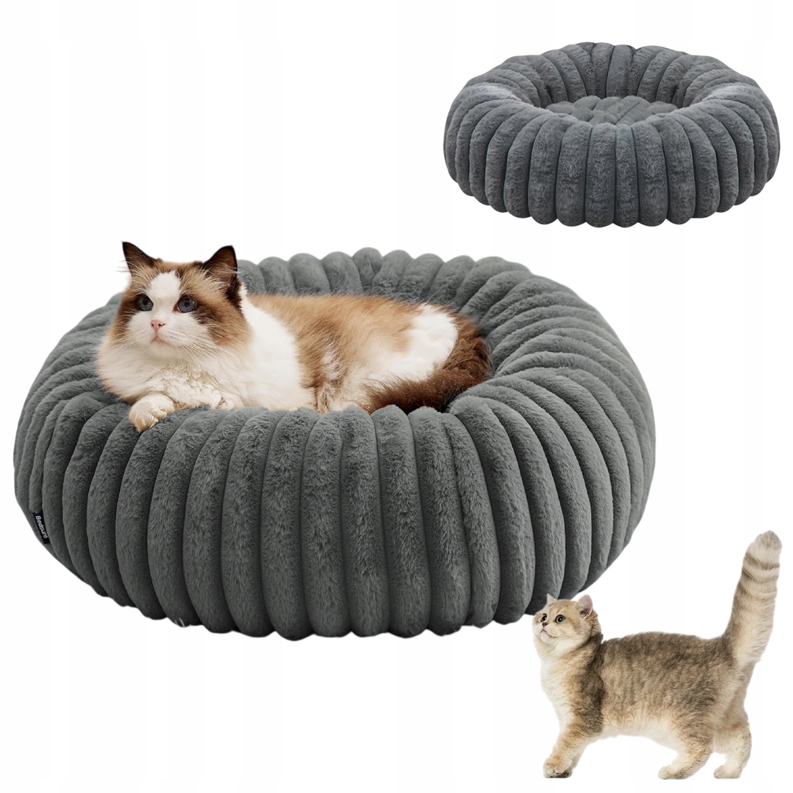 Levně Kulaté Pelíšek Pro Kočky 50 CM Plyšové Do Ložnice A Obývacího Pokoje Šedé