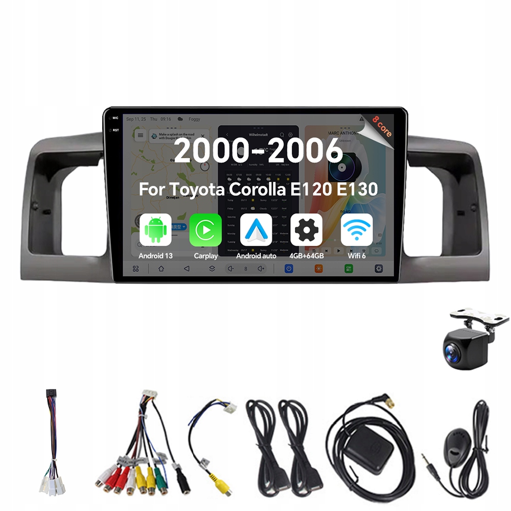 2Din Android 13 autorádio pre Toyota Corolla E120 E130 2000-2006 4G 64G