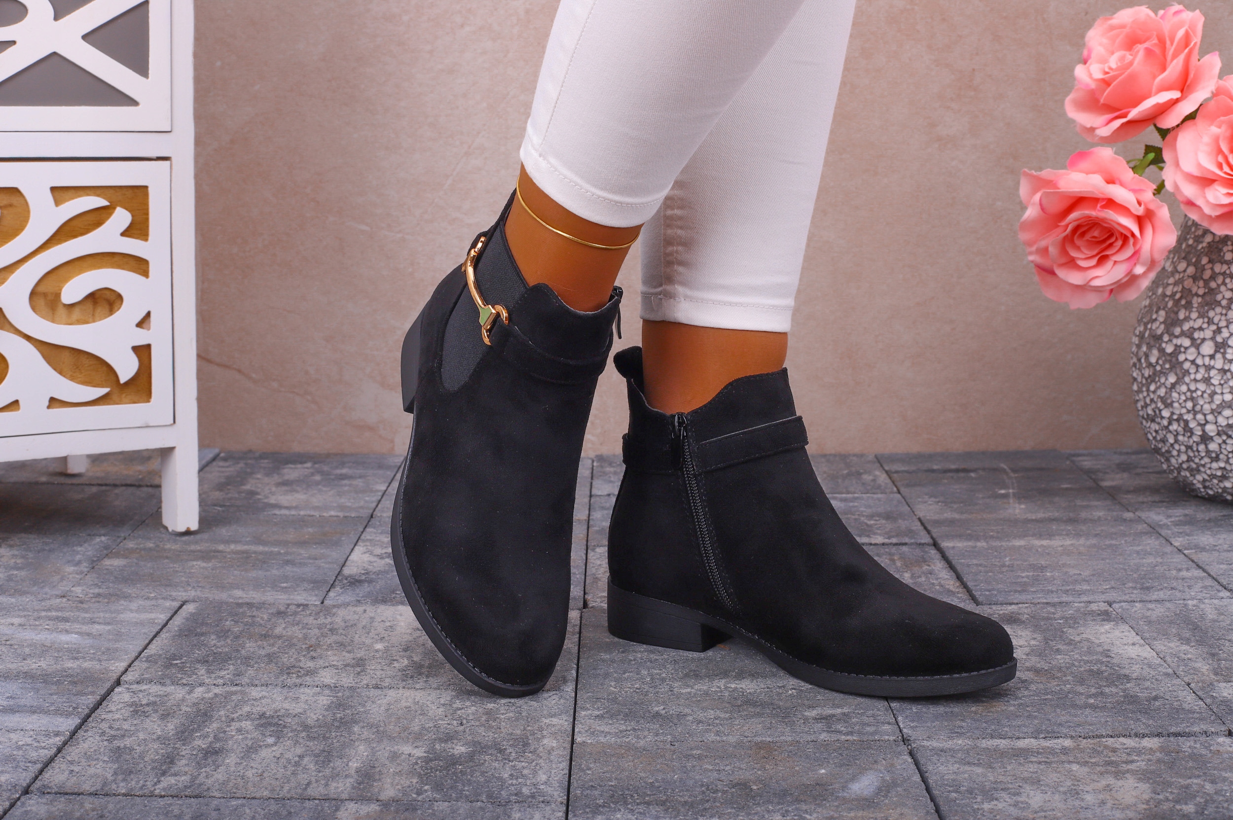 BOTKI DAMSKIE WIOSENNE ZAMSZOWE SZTYBLETY PŁASKIE Kod producenta 77BLACK