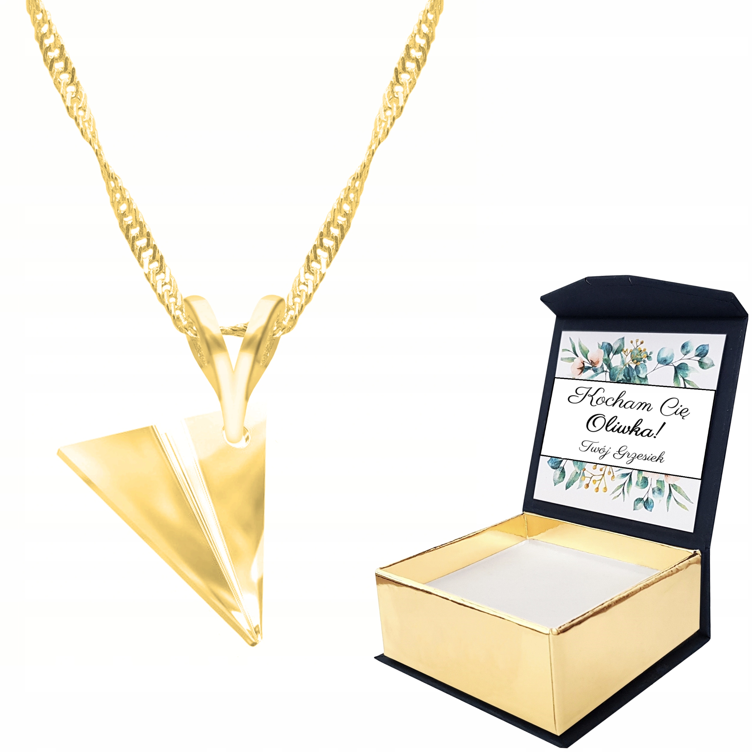 Zlatý náhrdelník Papírové letadlo Vlastní Potisk