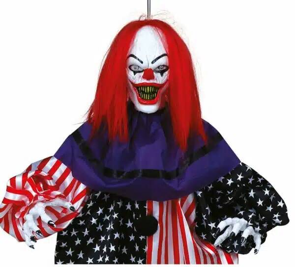 Závěsná dekorace Zlověstný Klaun Usa 120 cm Strašidelný Horor Halloween