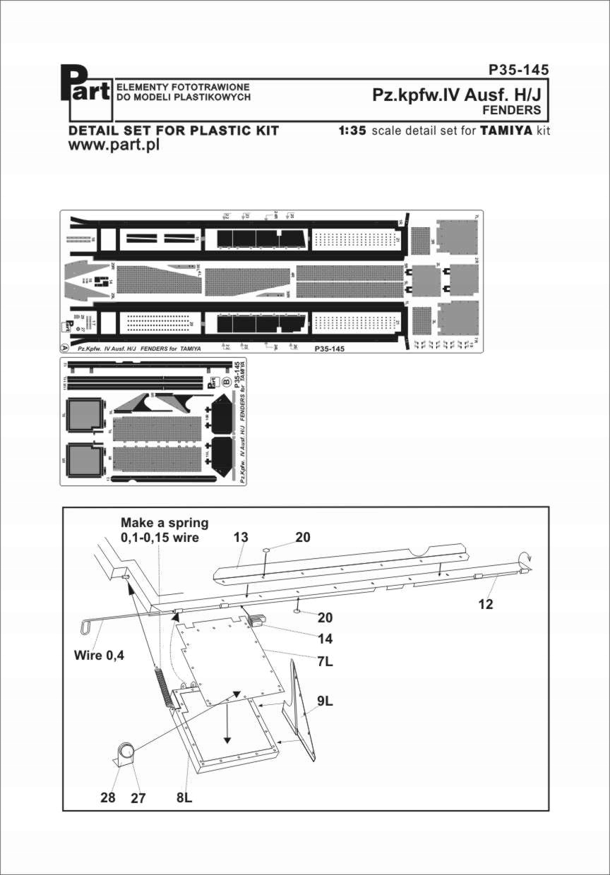Part P35-145 1/35 Pz.Kpfw.IV Ausf.H/J blatníky (Tamiya)