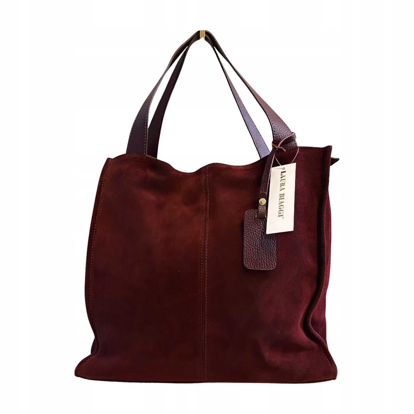 Laura Biaggi semišová shopper taška bordó s prošíváním
