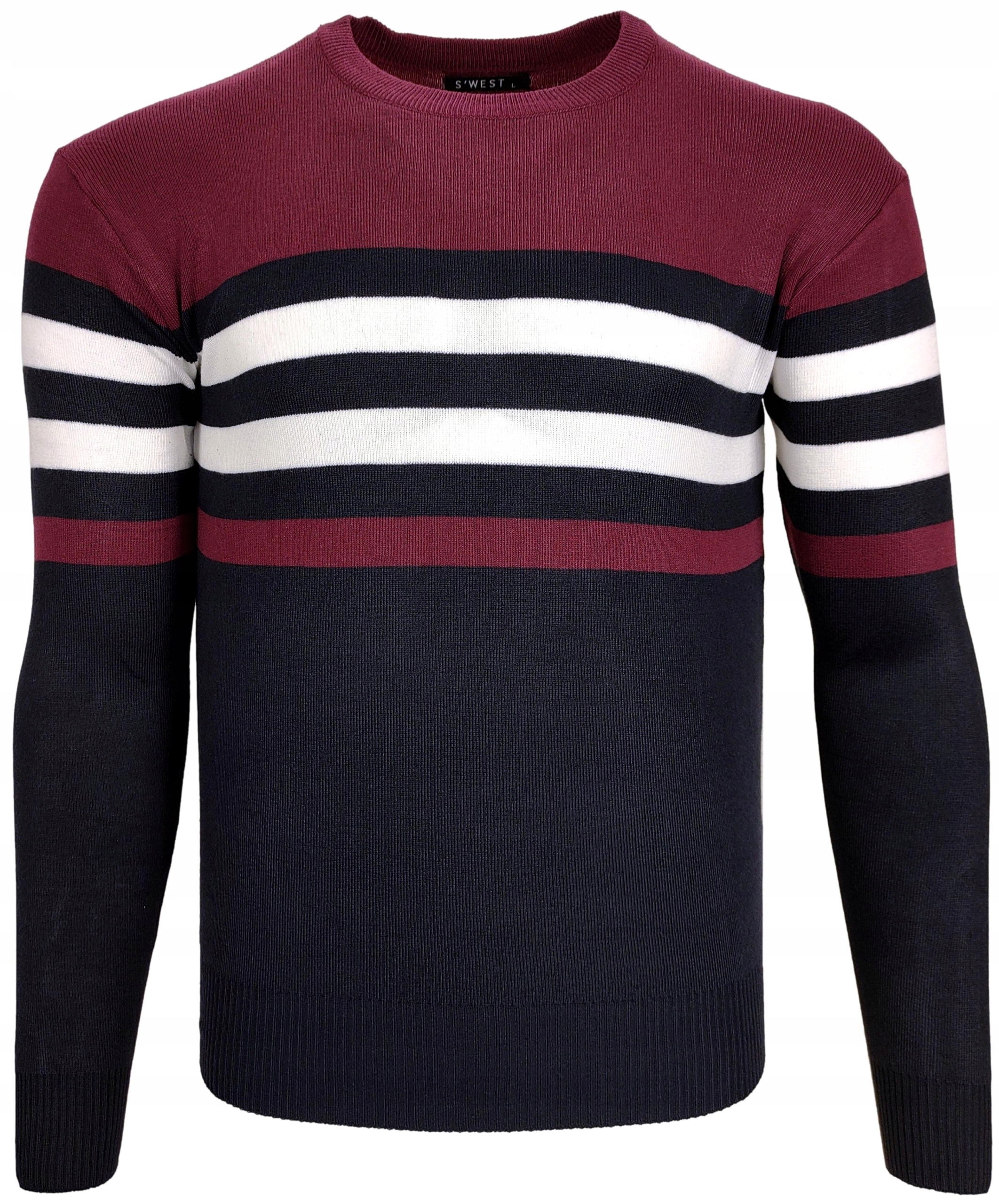 

Sweter męski wełniany w paski wiśniowy O295 r. 3XL