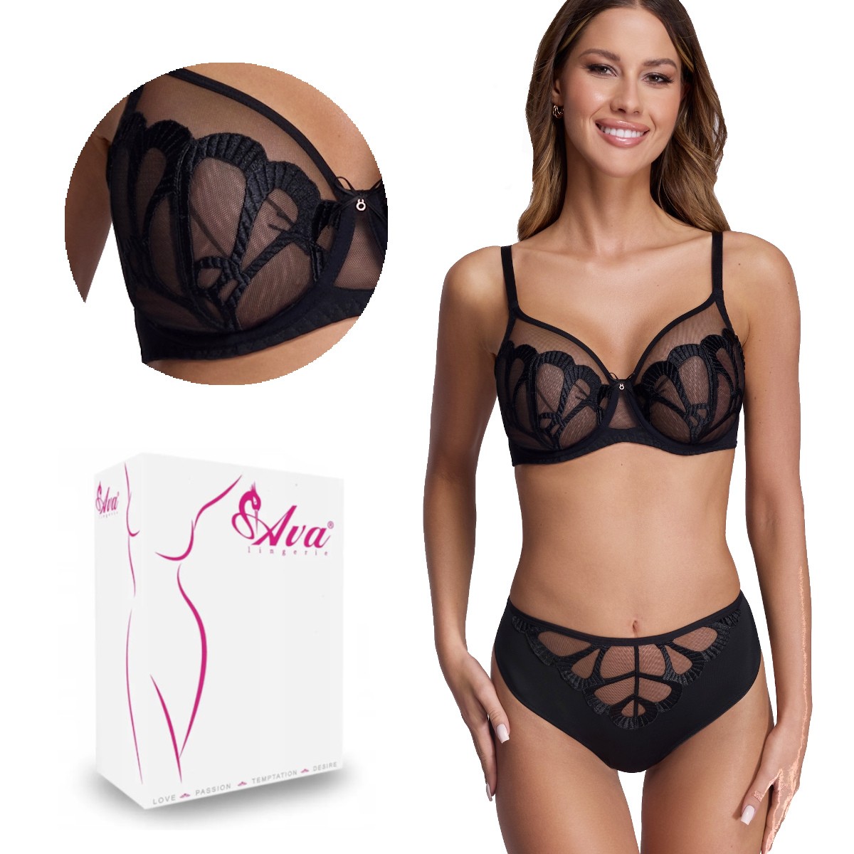 Podprsenka s výšivkou Soft Av 2187 měkká černá 90B