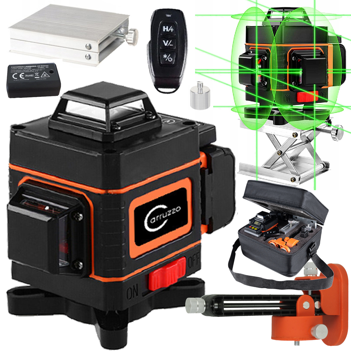 Laserová vodováha Křížový Laser 4D Rovinná 360° Sada Příslušenství