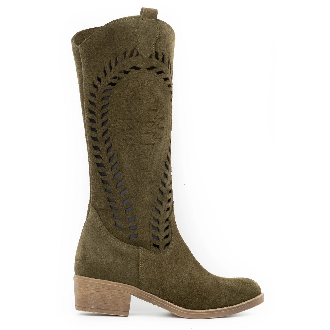Dámské kozačky z přírodní nubukové kůže Carla olivově zelené 41