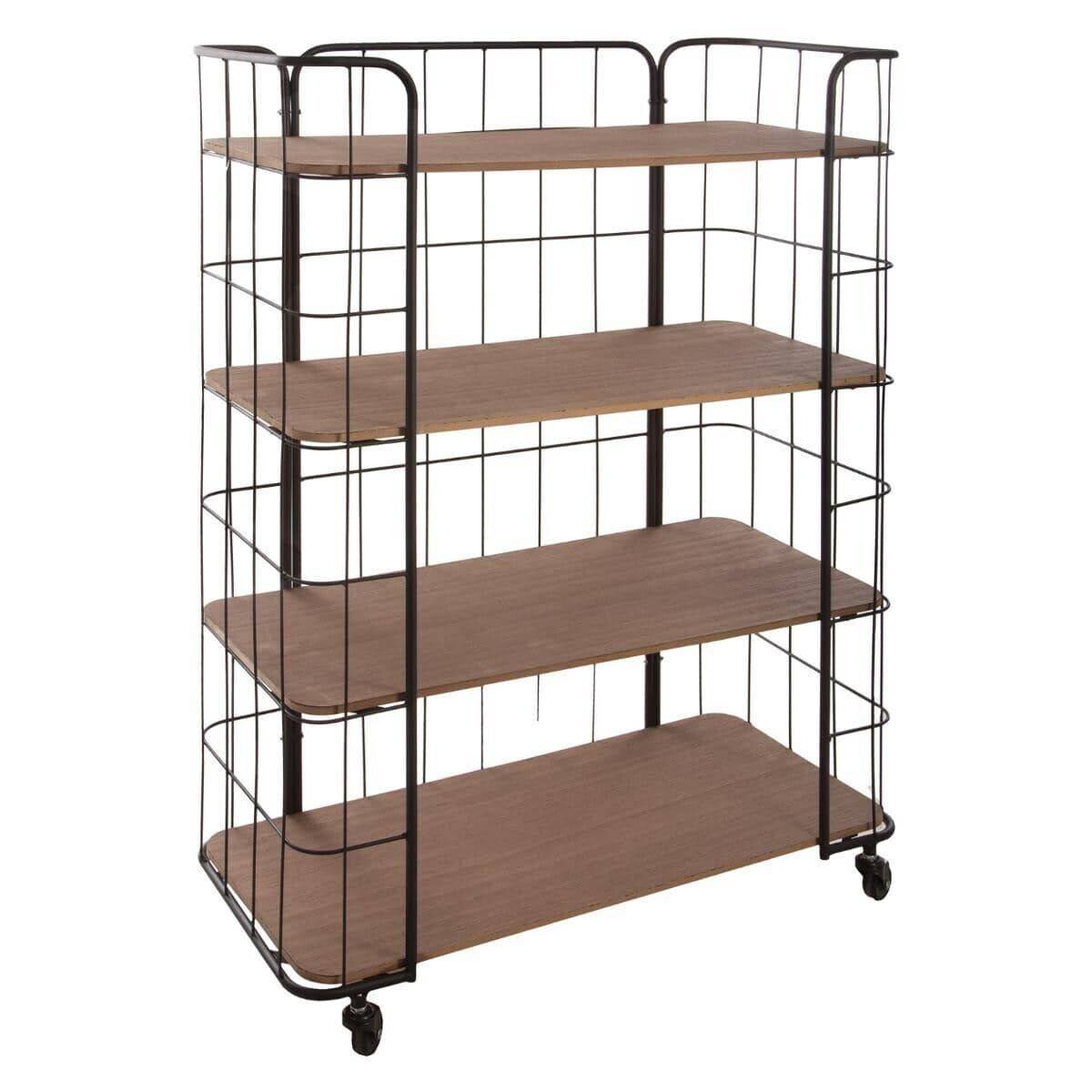 

Regał mobilny na kółkach 4 półki Loft metal drewno