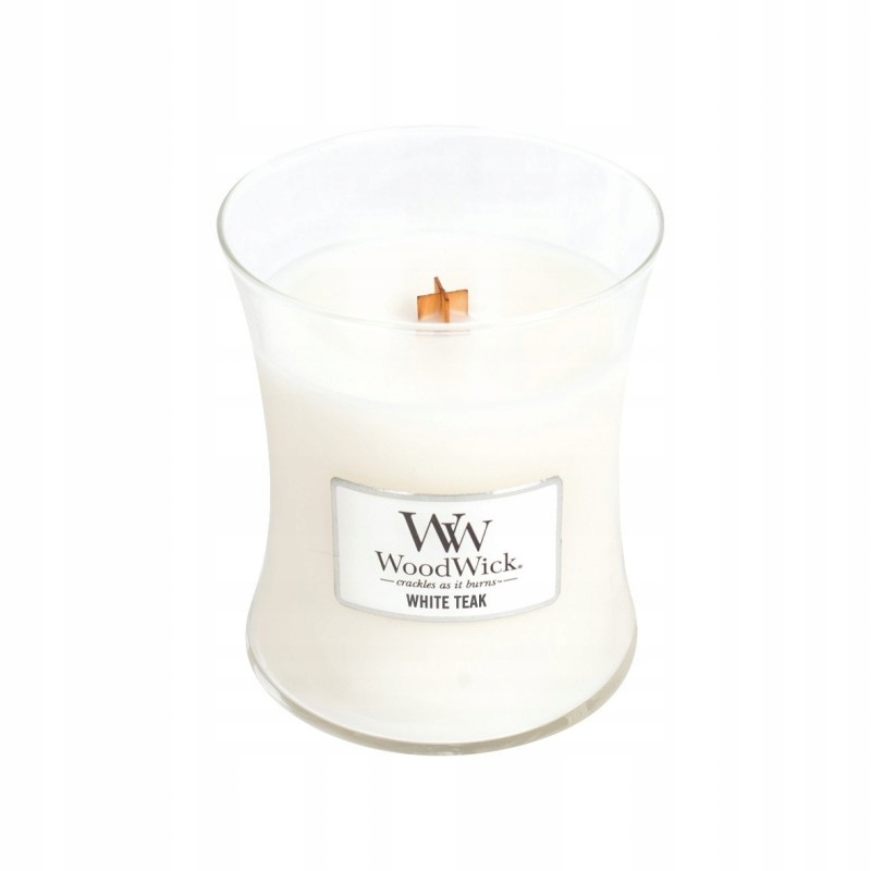 Svíčka WoodWick White Teak Střední svíčka